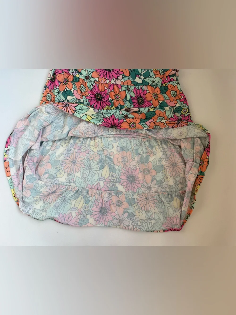 7th Ray Mod Floral Tiered Babydoll Mini Dress Stretch Size Large Made In USA